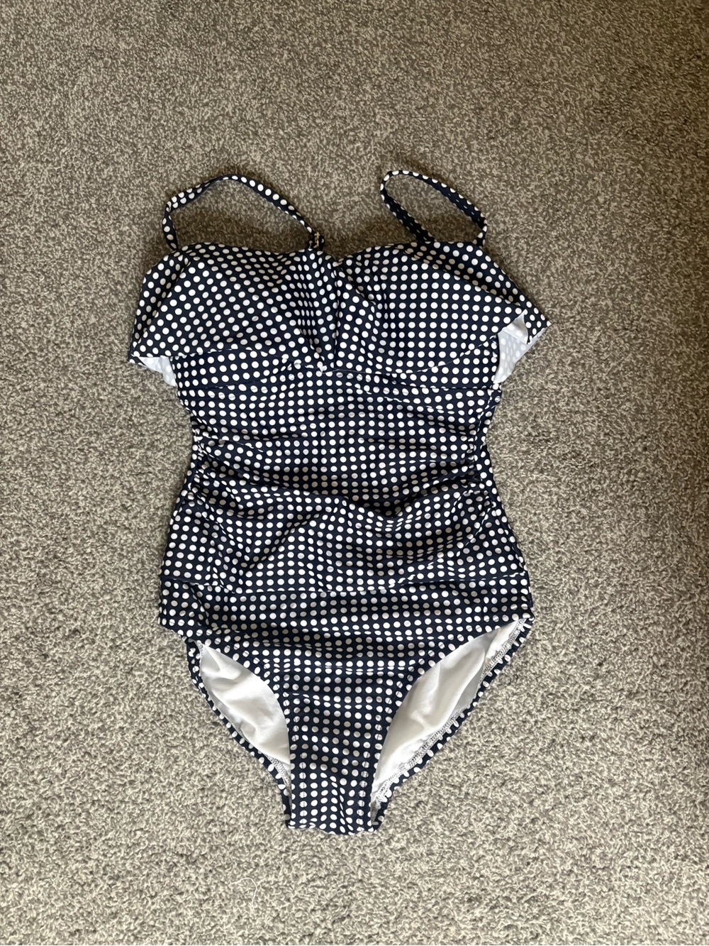 Kona Sol Navy & White Polka Dot Shirred One-Piece Swimsuit